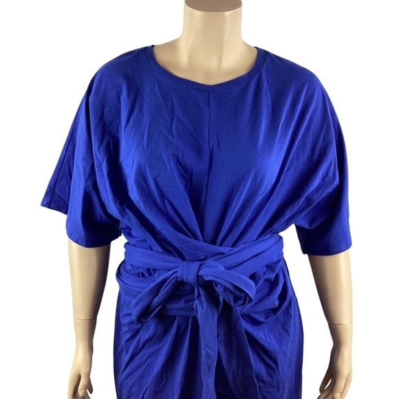 Eloquii Cross Front Flutter Sleeve Dress 24 Cobalt Blue Waist Tie - Picture 2 of 7